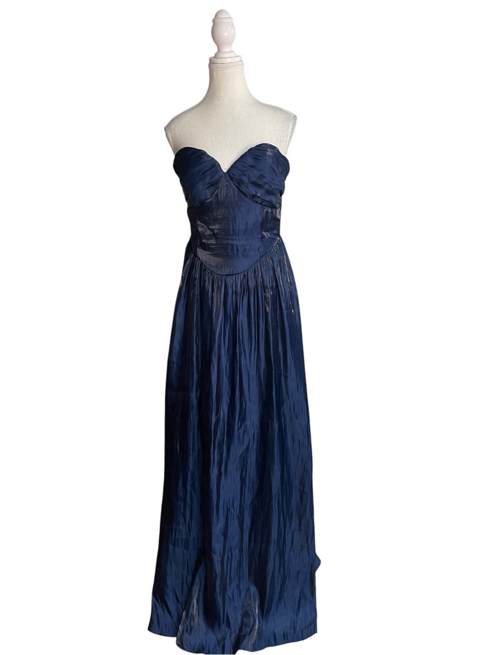 Lulus Kylin Strapless Basque Waist Satin Maxi Dress Navy Blue